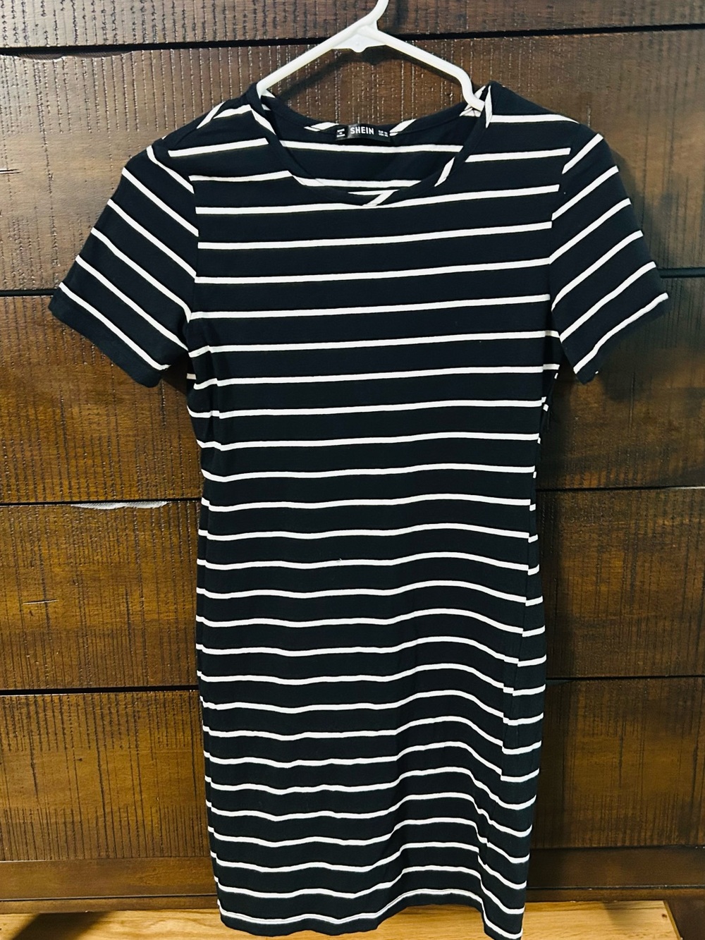 SHEIN Black and White Striped T-Shirt Dress